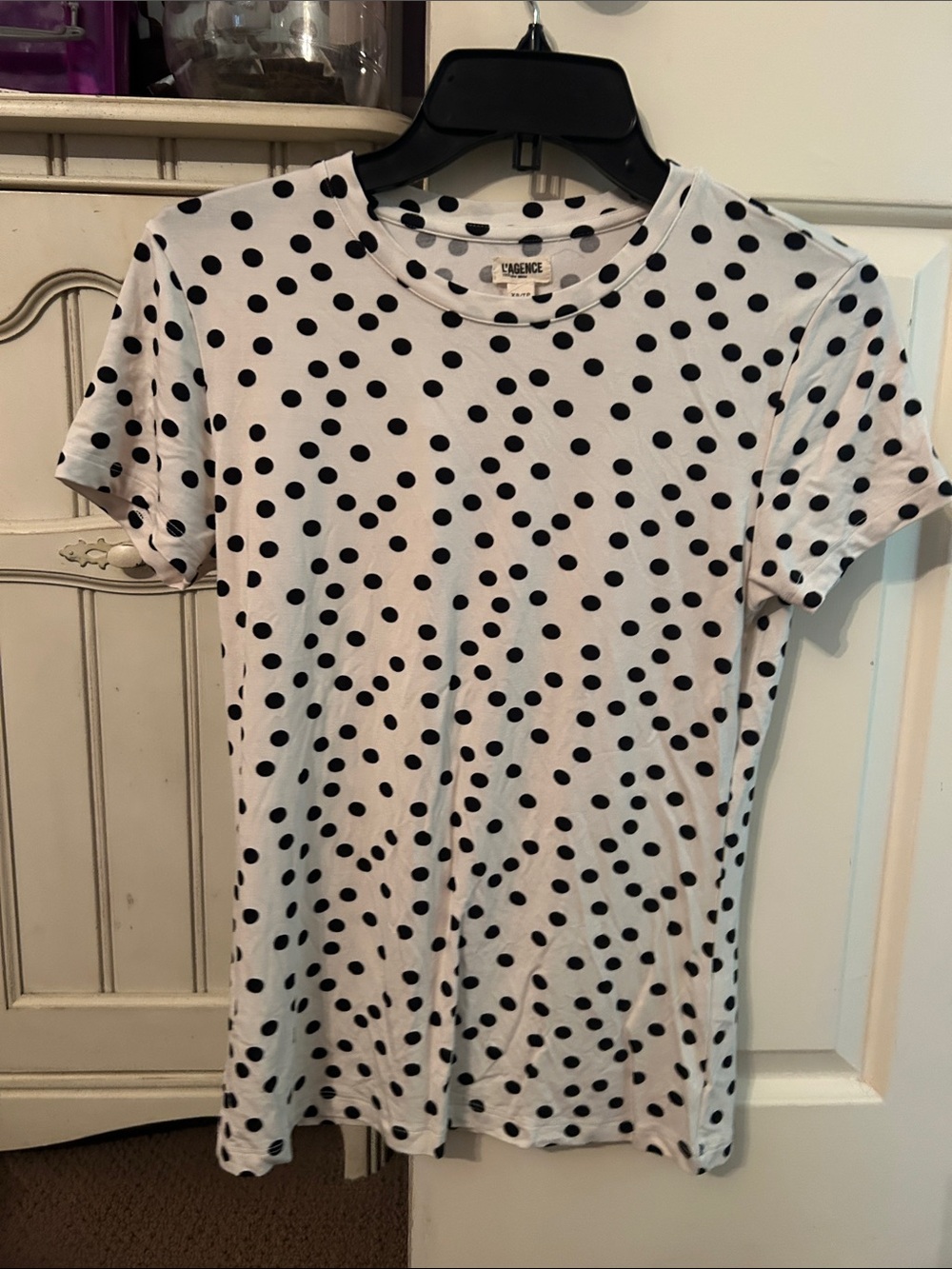 L'AGENCE White Tee with Black Polka Dots